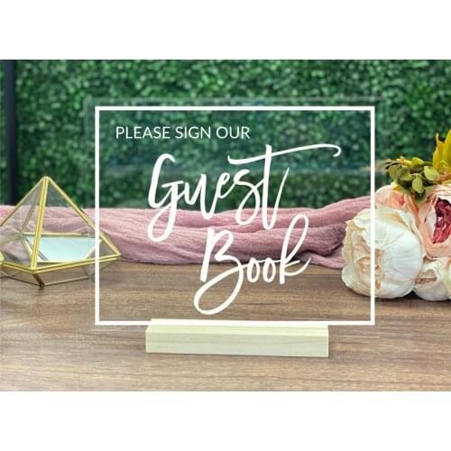Guest Book Table Sign Acrylic Wedding Sign Calligraphy Clear Wedding Table Decor Sign In Guestbook Sign Photobook