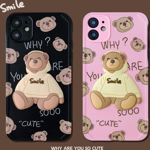 Ins Cartoon 3D Bear Lover Couple Phone Case for iphone 12 mini pro max 11 X XS XR XSMax 7 8 Plus Soft Fundas Para Cover