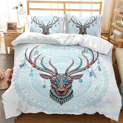 Princess Cute Elk Bedding Set King Size Child Cartoon Bohemia Duvet Cover Double Bed Quilts Blue Dreamcatcher Home Textiles