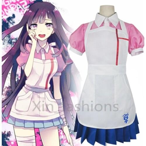 Anime Reneecho Dangan Ronpa 2 Mikan Tsumiki Cosplay Danganronpa 2 Costume Girl Lolita Dress Wig Shirt Skirt Apron Set