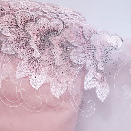 1 meter 16.5cm Wide Floral Embroidery Lace Trim pink Tulle Lace fabric for lingerie underwear Home Textile Dress Decorations DIY