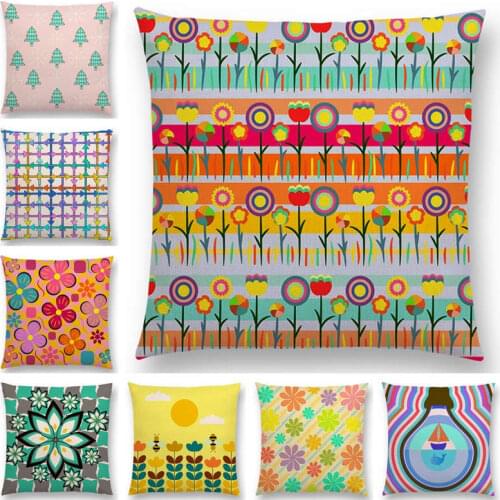 Hot Sale Floral Party Colorful Pattern Geometric Landscape Tropical Joy Mandala Flowers Squares Arrow Cushion Cover Pillow Case