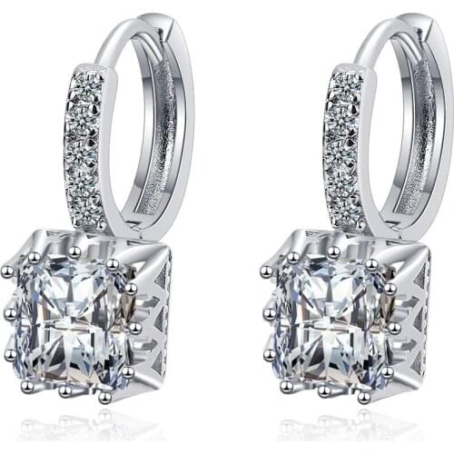 925 Sterling Silver Crystal Square Studs Earrings For Women Girls Engagement Jewelry Accessories eh1164