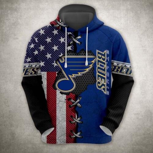 Stitching stars and stripes blue wings print sweatshirt St. Louis mens casual Blues hoodie