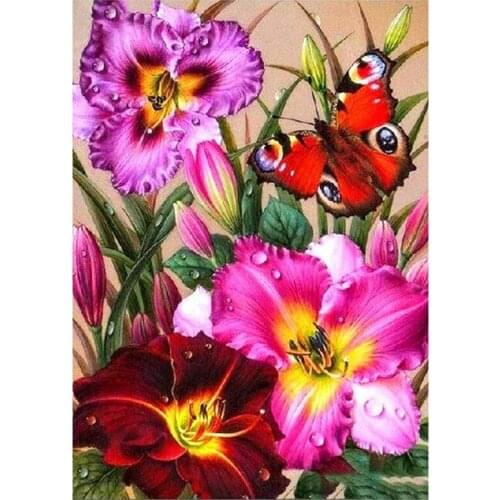 Round Diamond Full Diamond Diamond Painting Set Living Room Dining Room Decoration Painting Mural Butterflie and Flower