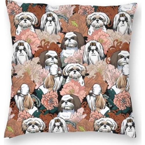 Shih Tzu Dog Flowers Pattern Cushion Cover 45x45cm Home Decorative 3D Print Pet Animal Throw Pillow for Living Room Double Side
