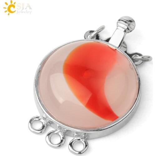 CSJA Red Veins Onyx Connector for Jewelry Making One Two Three Holes Buckle Cabochon Bead Fit Bracelet Necklace Accessories G404