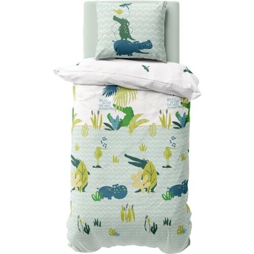 100% cotton pritend single duvet cover set , 160x220 duvet cover with button close and 50x70 pilllowcase , Crocodile