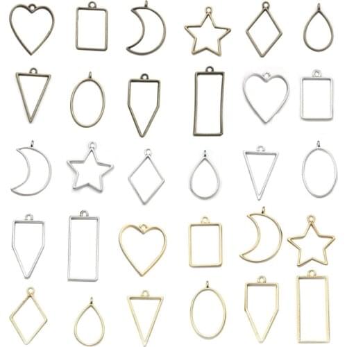 10 Style/lot Geometric Figure Charm Hollow Glue Blank Pendant Tray Bezel Charms DIY Bracelet Necklace Handmade Bezel Mold