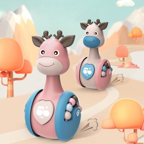 Sliding Deer Baby Tumbler Rattle Learning Education Toys Newborn Teether Infant Hand Bell Mobile Press Squeaky Roly-Poly Toys