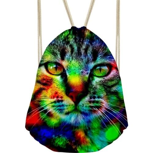 Camouflage Cute Cat Drawstring Bag Backpack Cool Unisex Men Women Travel Backbag College Student Kids Bagpack Light