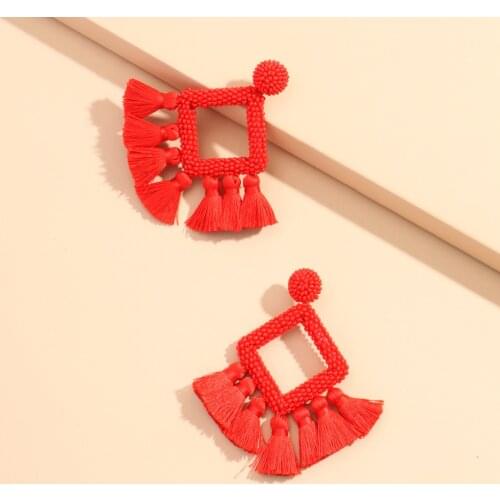 LUNA CHIAO Fashion Jewelry Mini Beads Braided Geometric Tassel Drop Statement Earrings for Women