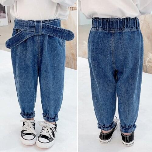 2021 Spring Toddler Girls Jeans Casual Loose Bow-knot Solid Denim Pants for Girls Kids High Quality Jeans Trousers Child Clothes