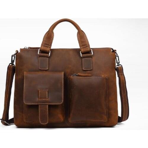 Vintage Cow Leather Men Briefcase Business Office Bag Laptop Bags