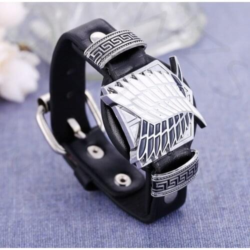 Japanese Anime Attack on Titan Leather Metal Bracelet Cosplay Accessories Shingeki No Kyojin Cosplay Prop Scouting Legion Unisex