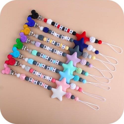 Baby pacifier clip chain personalized name dummy pacifier clip silicone teething beads baby birthday shower gift Mickey