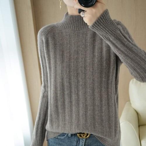 Cashmere sweater womens autumn and winter new style 100% pure wool sweater half high neck loose large size pullover sweater