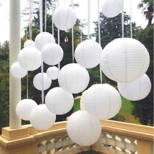 10-40cm White Round Chinese Paper Lantern Wedding Engagement Decoration Baby Shower Birthday Party Christmas Festive Supplies