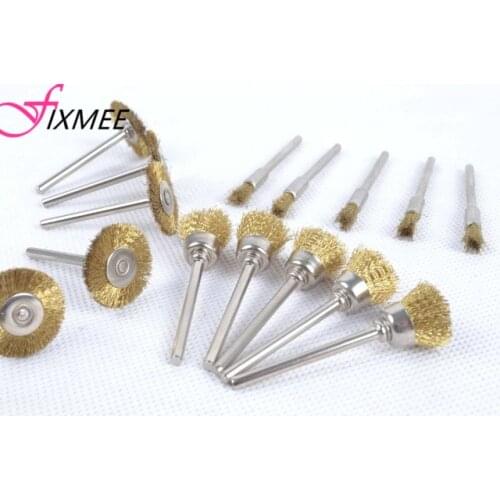 Fixmee 15PC Wire Brass Brush Brushes Wheel Dremel Accessories for Rotary Tools