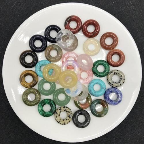 2Pcs/pack 20mm size Peace Buckle Large Hole Beads Bagel Natural Stone 25 Colors for Choice Beads for Making Necklace Earrings