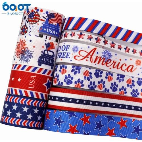 38MM 10Yards M-21324-244 Independence Day Thermal Transfer Printed Grosgrain Ribbons,Bow Cap DIY Party Gift Packaging Materials