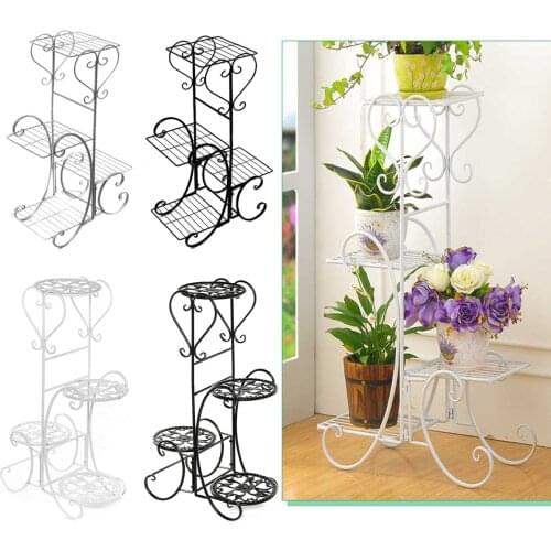 4 Tier Metal Square/Round Plant Stand Display Shelf Holder Home Office Workplace Decor Garden Balcony Flower Pot Shelf Rack