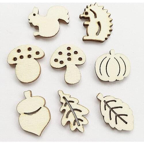 50 pcs 3mm Plywood Cartoon Laser Cut Shapes For Kids Squirrel pinecone leaves wooden chips