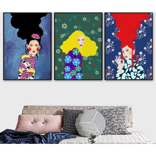 Abstract Girl Hair Flower Wall Art Canvas Painting Nordic Posters And Prints Vintage Decoration Pictures For Living Room Decor
