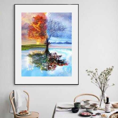 5D Diy Diamond Painting Four Season Tree Cross Stitch Kit Full Drill Square Embroidery Mosaic Picture of Rhinestones Home Decor