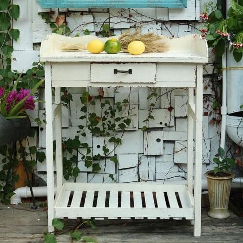 American retro pastoral multi kinetic energy solid wood table flower rack storage rack decoration storage table storage outdoor