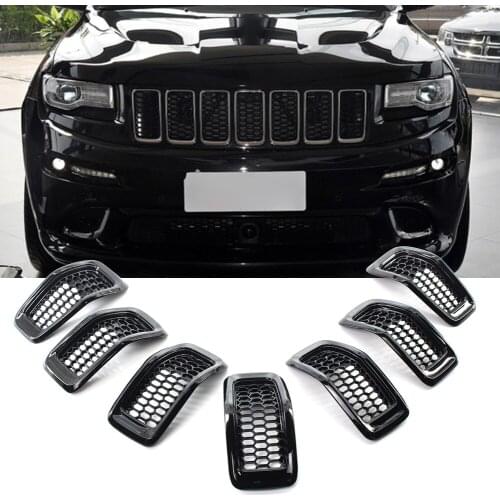 7Pcs Car Front Grille Honeycomb Inserts Grill Cover Trim Replacement For Jeep Cherokee 2014 2015 2016 2017 2018 ABS Plastic