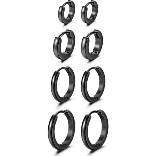 BONISKISS Simple Gold Mens Hoop Earrings Women 316L Stainless Steel Hypoallergenic Jewelry Earring Set 7mm-14mm Round Bijioux