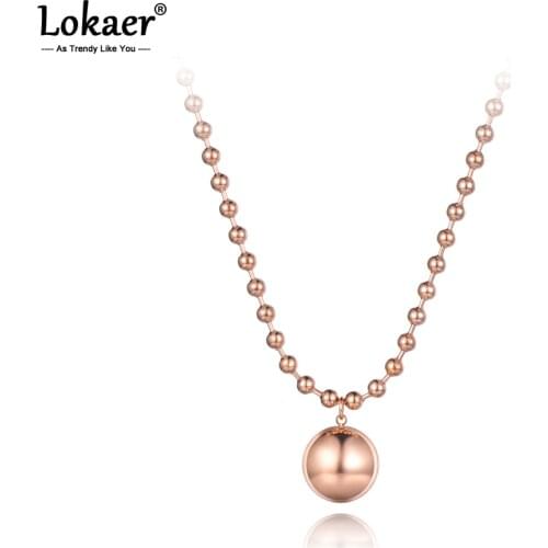Lokaer Original Design Geometric Round Ball Pendant Necklaces For Women Titanium Steel 26 Inches Long Sweater Chain N19152