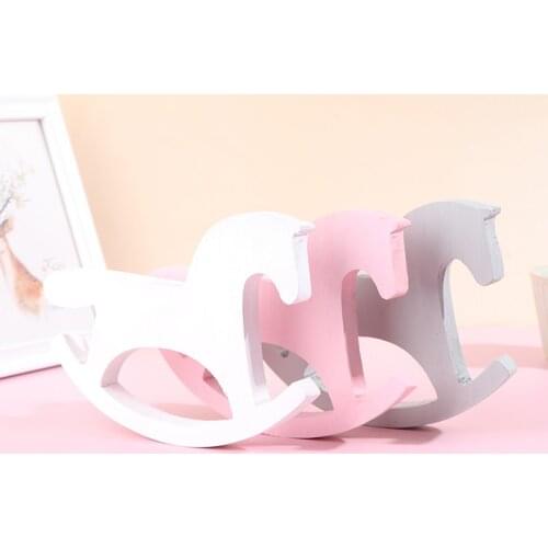 Handmade Wooden Pink Horse Figurines Miniatures Children Girl Home Decor Trojan Toy Room Decorations Photo Props Nursery Decor