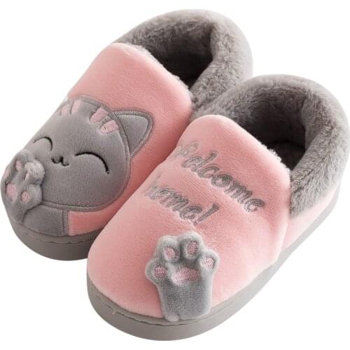 Kids Winter Warm Home Slippers Children Anti-Skid Plush Cat Animal Slip On Soft Indoor Flats Comfort For Boy and Girl 2021