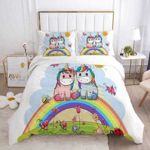 Kids Bedding Set for baby cartoon Bed linen set for home duvet cover bed sheet family sets Euro holiday set Rainbow unicorn