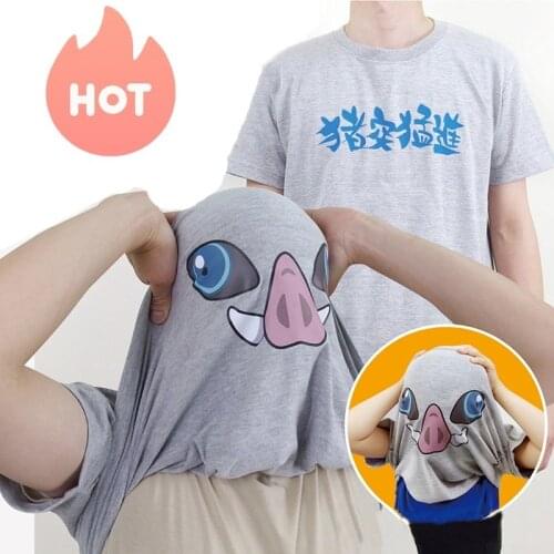 Demon Slayer Kimetsu No Yaiba Hashibira Inosuke Cosplay T-shirts for Man Women Summer Print Unisex Fashion Tshirt