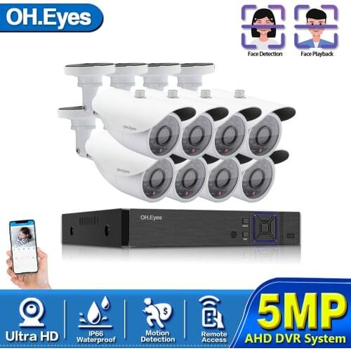 H.265 8CH AHD System 5.0MP Metal Bullet White Camera Outdoor Waterproof 6in1 Hybrid 16CH CCTV Security System Surveillance Kit