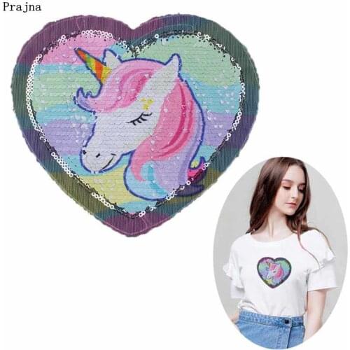 Prajna Unicorn Sequined Patches Cartoon Style Rainbow Reversible Sew On Patch For Clothing DIY Applique T-shirts Jackets Decor