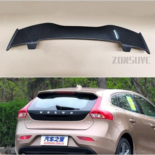 Use For Volvo V40 2013-2019 Spoiler ABS Plastic Carbon Fiber Look Hatchback Roof Rear Wing Body Kit Accessories