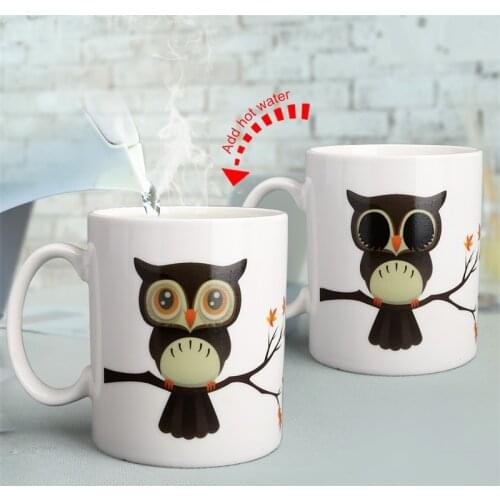 2019 New Owl Ceramic Color Changing Coffee Mug Magic Milk Tea Coffee Cup Hot Cold Heat Sensitive Mugs Creative Gifts