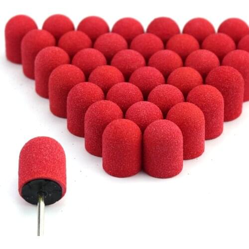 20pcs Red Nail Sanding Caps Nail Drill 10*15/13*19 Manicure Pedicure Nail Clean Dead Skin Milling Cutter Polishing Files