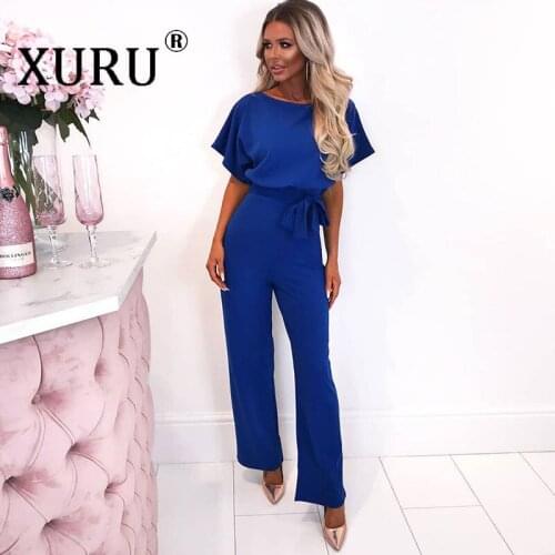 XURU Summer New Hot Sale Jumpsuit Body Buttons Short Sleeve Solid Color Long Jumpsuit