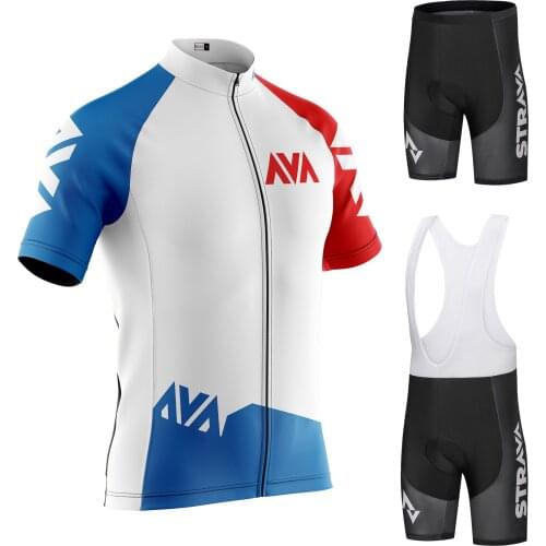 STRAVA pro team Cycling Jersey Men Set Bib Shorts Set Summer Mountain Bike Bicycle Suit Bicycle Racing Uniform Clothes
