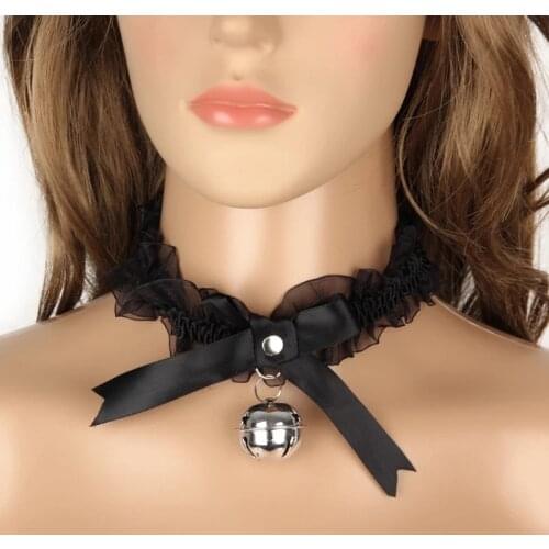Lace Choker with Bell Kitten Sweet Cute Gothic Choker Detachable Cosplay Party Adjustable Jewelry Black Pink White