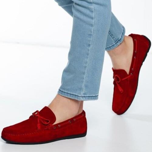 Tezcan Hakiki Deri 12221 Kırmızı Süet Driver Tipi Çok Özel Renklerde Üretim Sizin İçin Güzel Tasarım Ayakkabı Günlük Parti