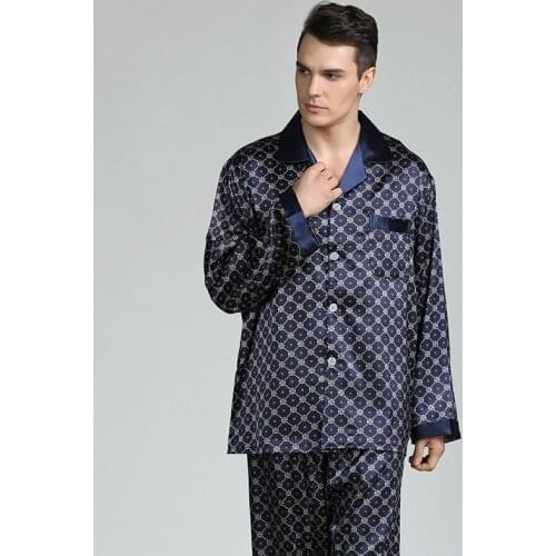 Nightwear Solid Satin Men Pajama Set Summer Long Sleeve Autumn Homewear Silk Sleepwear Suit Casual 2PCS Pyjamas Male XXXL