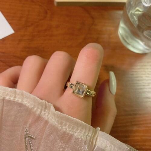 New Simple Temperament Rhinestone Rings for Women Shining Open Square Engagement Ring