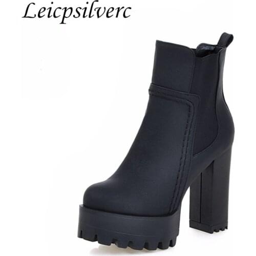 Winter new waterproof platform zipper Martin boots comfortable short boots round head rough with naked boots big size 34-48