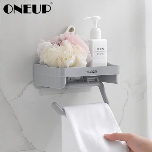 ONEUP Multifunctional Storage Rack With Towel Hanging Rod Phone Card Slot Shampoo Shower Towel Holder Item Bathroom Accessories
